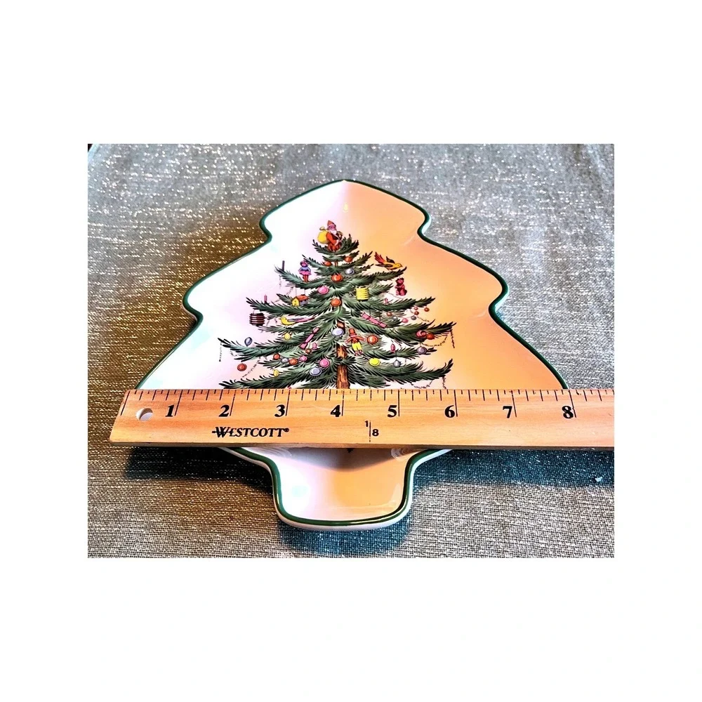 Spode Christmas Tree Shaped Candy Dish Earthenware England S3324-N 8 Inch